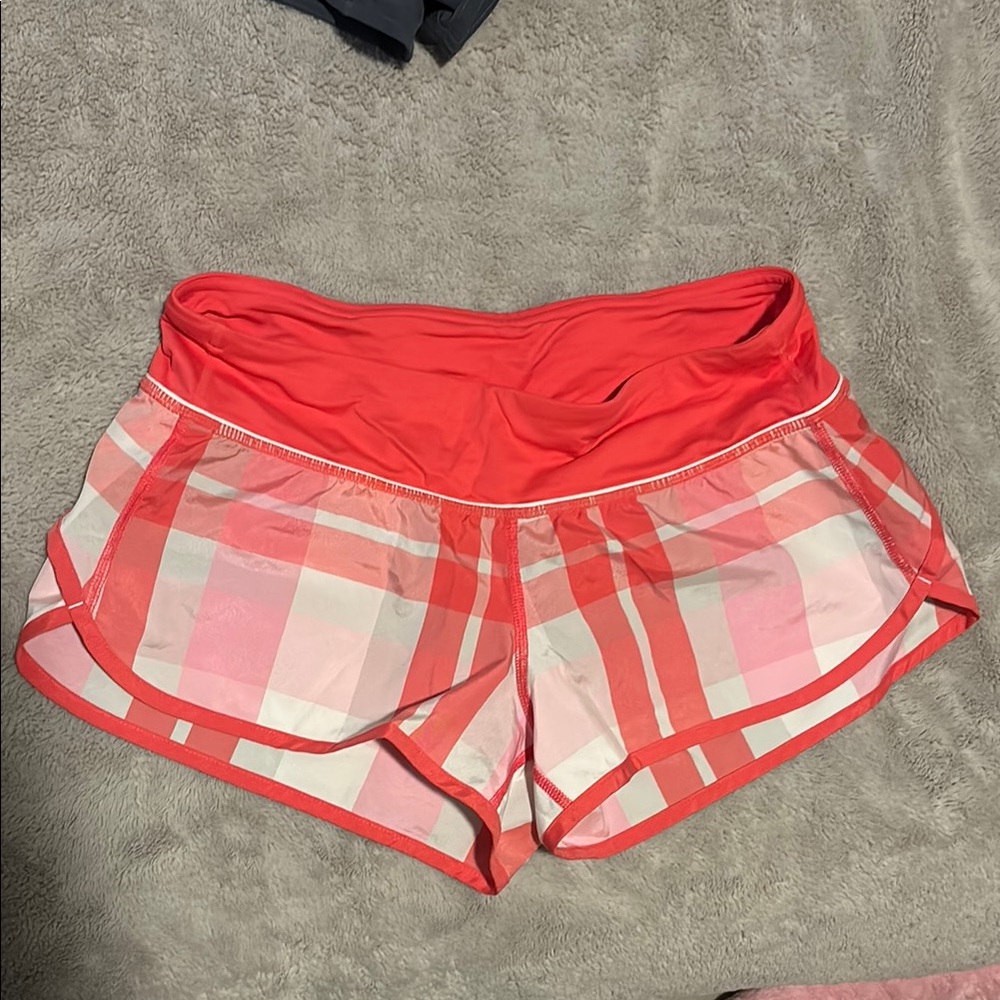 Lululemon Athletica Red Plaid Athletic Shorts